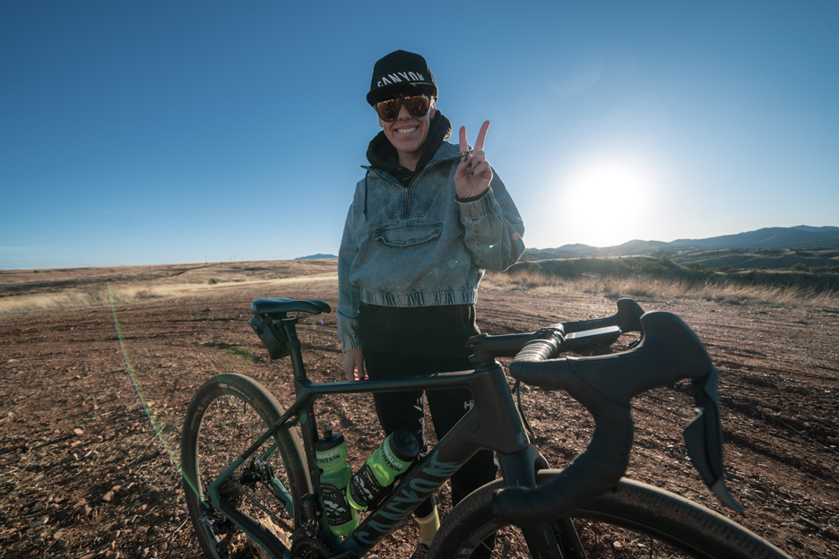 Heather Jackson standing with her GRX gravel bike 