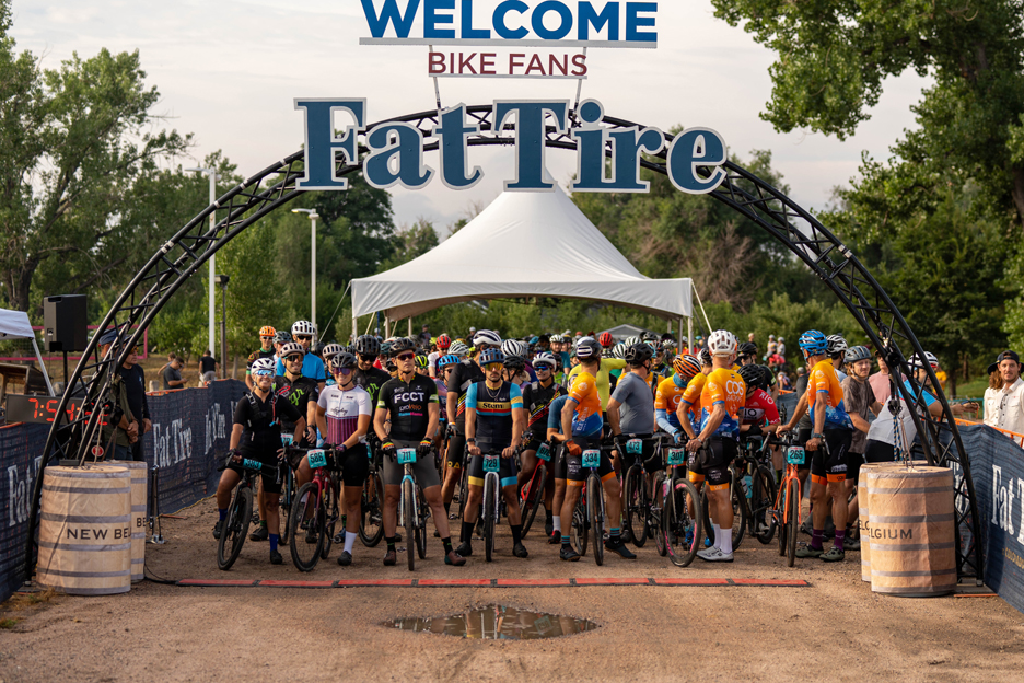 standing at the start of a gravel race at the Fat Tire festival 
