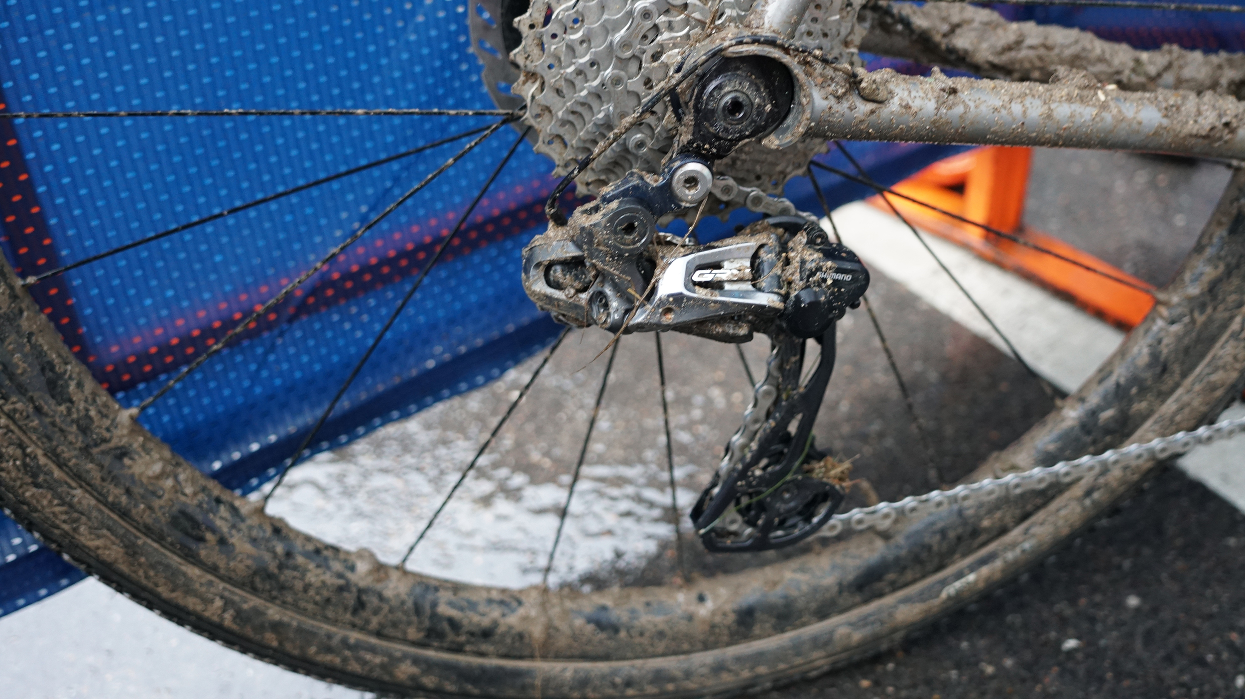 Kristen Legan's dirty GRX drivetrain after winning the Unbound XL gravel bike race in Kansas