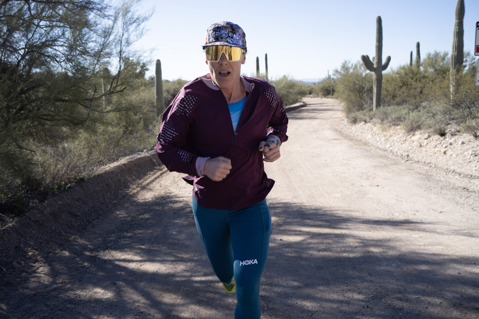 Heather Jackson getting a run in on a dirt road